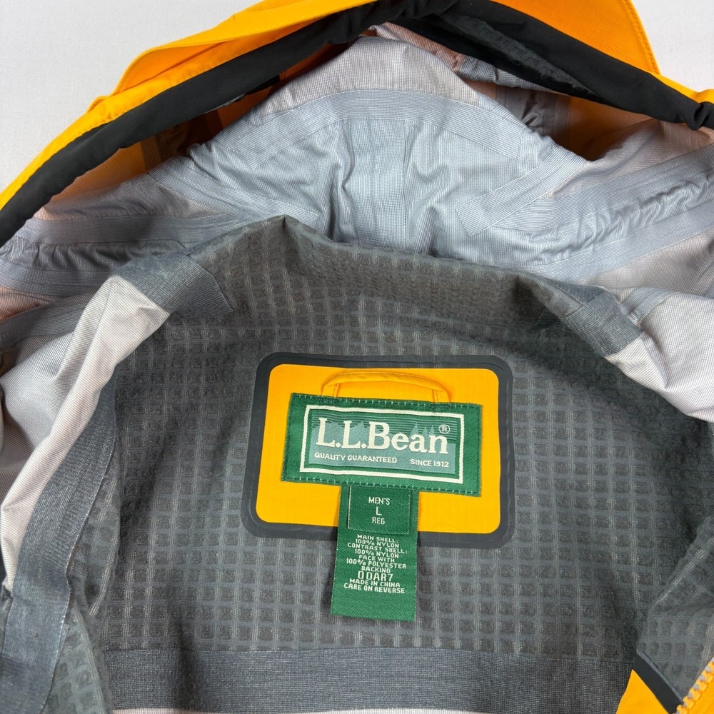 LL Bean Jacket Mens Large Yellow Gore Tex XCR Rain Water Resist Full Zip Outdoor - Picture 5 of 10